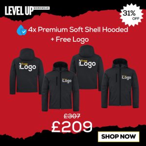 Level Up Workwear Deal 5 - 4x Premium Soft Shell Hooded Jackets